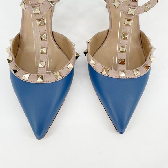 Valentino Garavani Blue Leather Rockstud Caged Pointed Toe Heel size EU 38.5 - Picture 6 of 12